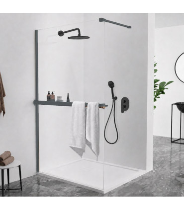 Pannello fisso doccia con portasciugamani con ripiano FRESH Black gun metal