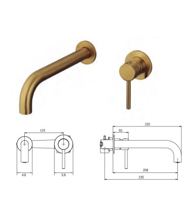 Set doccia ad incaso a parete ROUND ORO