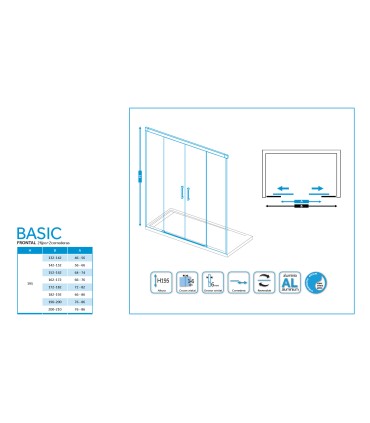 Schermo doccia 2 fissi + 2 scorrevoli BASIC RAME