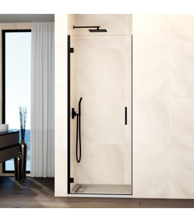 Box doccia con 1 porta battente GLASS con cerniera su profilo NERO