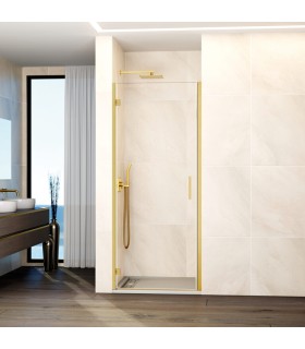 Box doccia 1 porta battente GLASS con cerniera su profilo e chiusura su profilo ORO