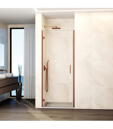 Box doccia 1 porta battente GLASS con cerniera su profilo e chiusura su profilo RAME
