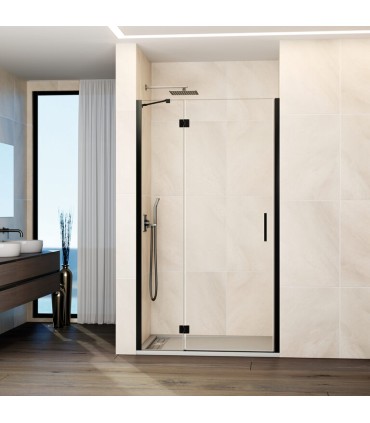 Box doccia fisso + porta battente GLASS con chiusura a profilo magnetico TITANIO