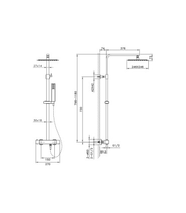 Set doccia termostatico quadrato QUADRA ELITE