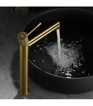 Rubinetto per lavabo con canna alta LINE Oro Spazzolato