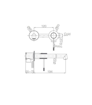 Rubinetto incasso monocomando per lavabo LINE Black Gun Metal