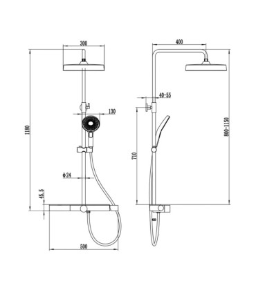 Colonna doccia con ripiano in vetro temperato nero LINA