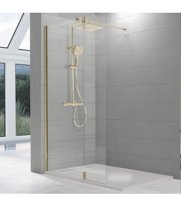 Box doccia con pannello fisso + porta battente TUTTI ORO SPAZZOLATO