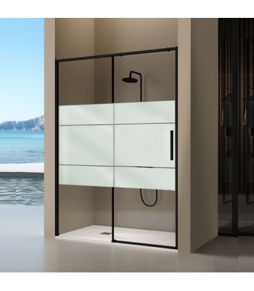 Box doccia frontale con pannello fisso + porta scorrevole DELTA Nero Opaco