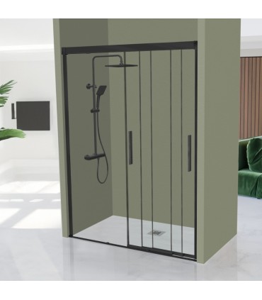 Box doccia frontale con 3 porte scorrevoli ESTRELLA Nero Opaco