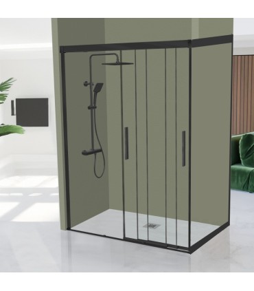 Box doccia frontale con 3 porte scorrevoli ESTRELLA Nero Opaco