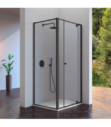 Box doccia per spazi ridotti fisso + porta pivotante 503 Nero Opaco