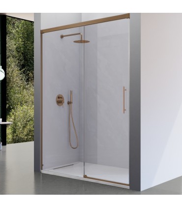 Box doccia frontale fisso + scorrevole URBAN BRONZO SPAZZOLATO