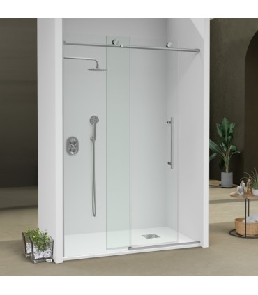Box doccia fisso + scorrevole in acciaio inox spazzolato BABILÓN