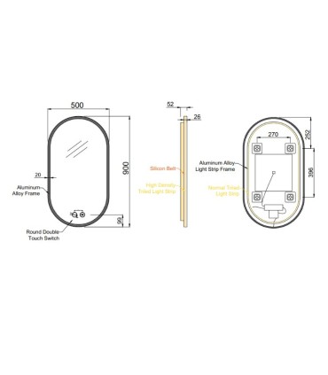 Specchio ovale retroilluminato con luce perimetrale MILANO