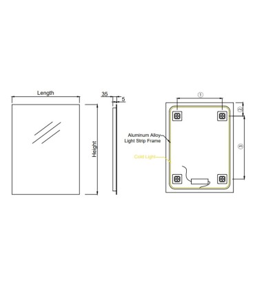 Specchio quadrato retroilluminato SUECIA