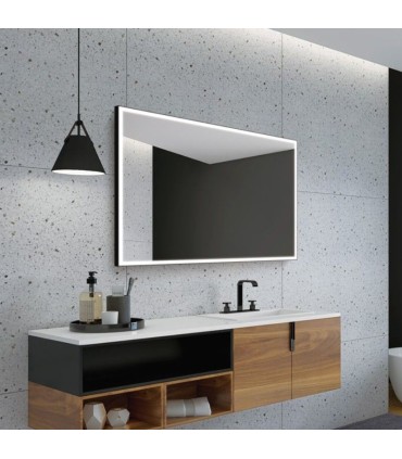 Specchio quadrato con cornice nera e luce LED SUIZA