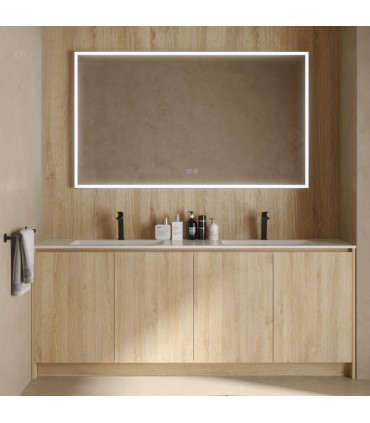 Specchio quadrato con cornice nera e luce LED SUIZA