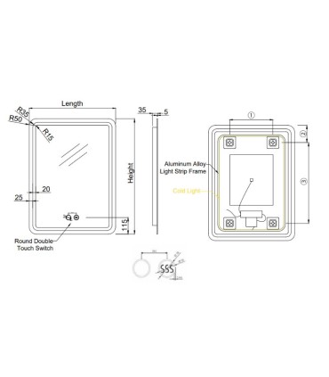 Specchio quadrato con bordi arrotondati LED GRECIA