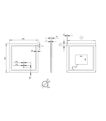 Specchio quadrato con luce frontale VIENA