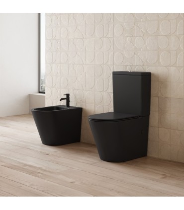 Inodoro nero opaco completo a pavimento con serbatoio basso Saona