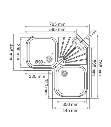 Lavello da cucina Angolare Sopra Piano ÍCARO