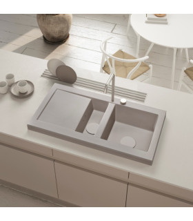 Lavello da appoggio a una vasca e mezza con scolapiatti NEITH