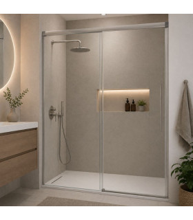 Schermo doccia frontale fissi + scorrevole PAVÍA Argento Lucido