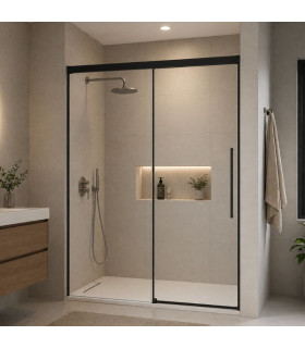 Schermo doccia frontale fissi + scorrevole PAVÍA Nero Opaco