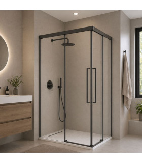 Schermo doccia angolare fissi + scorrevole PAVÍA Nero Opaco