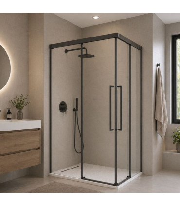 Schermo doccia angolare fissi + scorrevole PAVÍA Nero Opaco