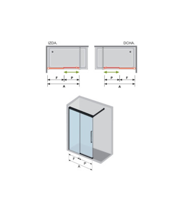 Box doccia fisso frontale + porta scorrevole con tirante PAVIA Argento Lucido