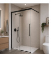 Box doccia fisso frontale + porta scorrevole con tirante PAVIA Nero Opaco