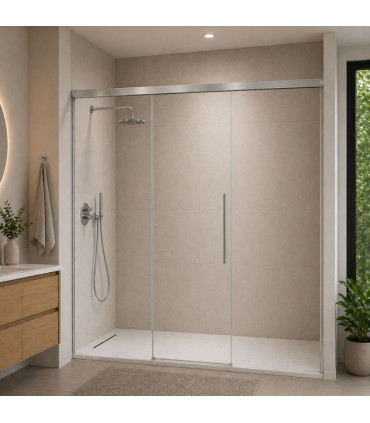 Parete doccia frontale fissa + porta scorrevole senza chiusura PAVÍA Argento Lucido