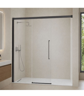 Parete doccia frontale fissa + porta scorrevole senza chiusura PAVÍA Nero Opaco