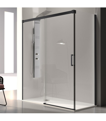 Box doccia frontale Fisso + Scorrevole + Laterale Fisso GLASÉ Nero Opaco